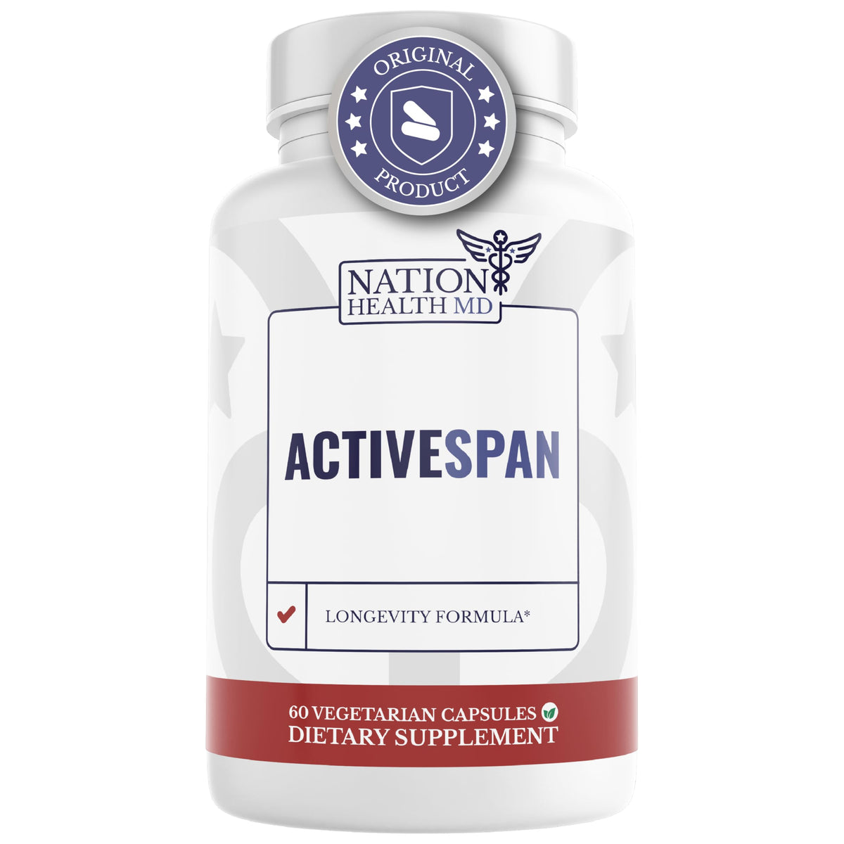 Front view of NATION HEALTH MD ActiveSpan bottle