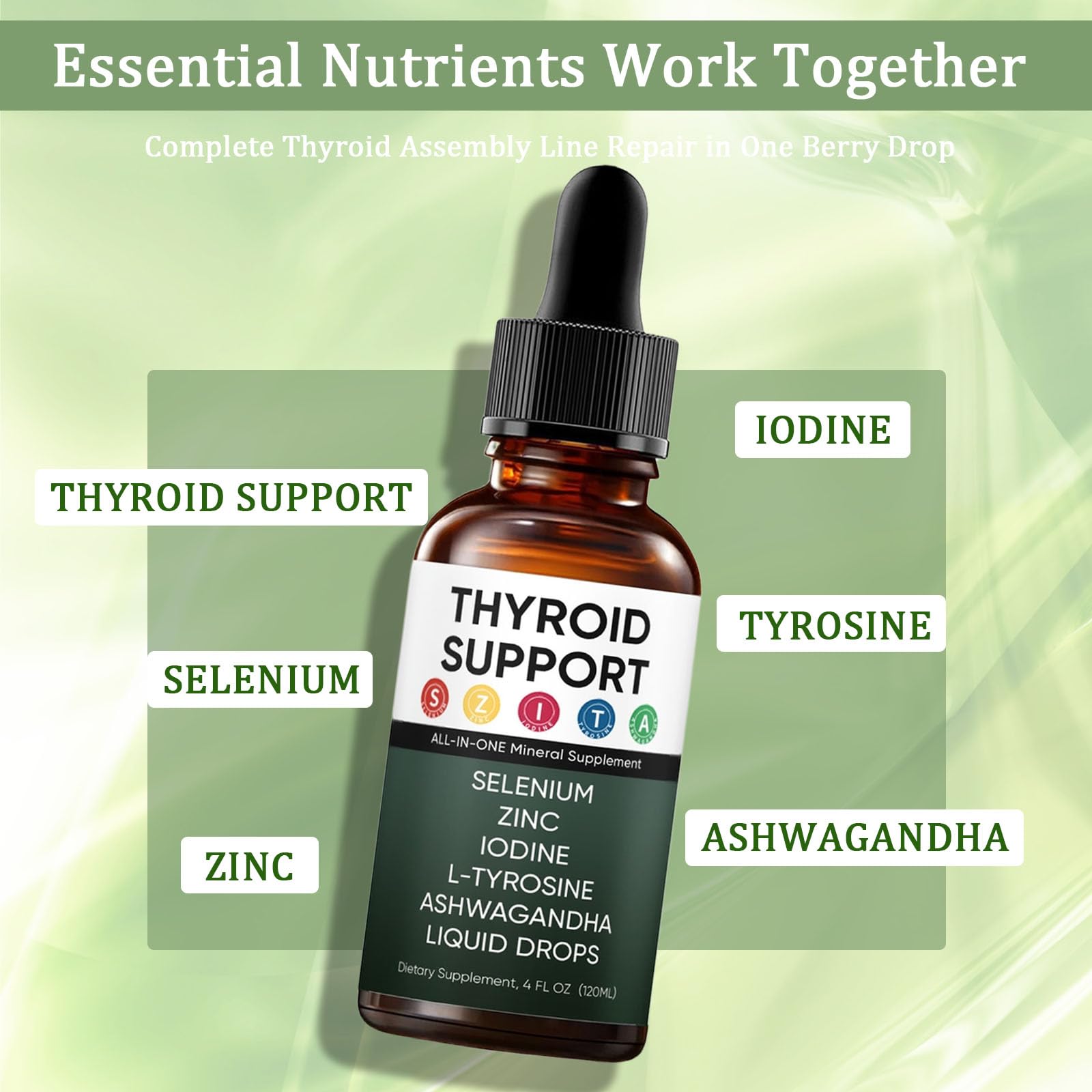 Actora Thyroid Support Liquid Drops illustration supporting hair and nail strength