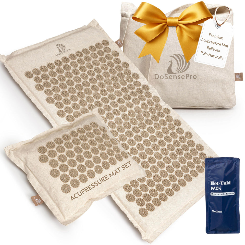Acupressure mat and pillow on natural linen