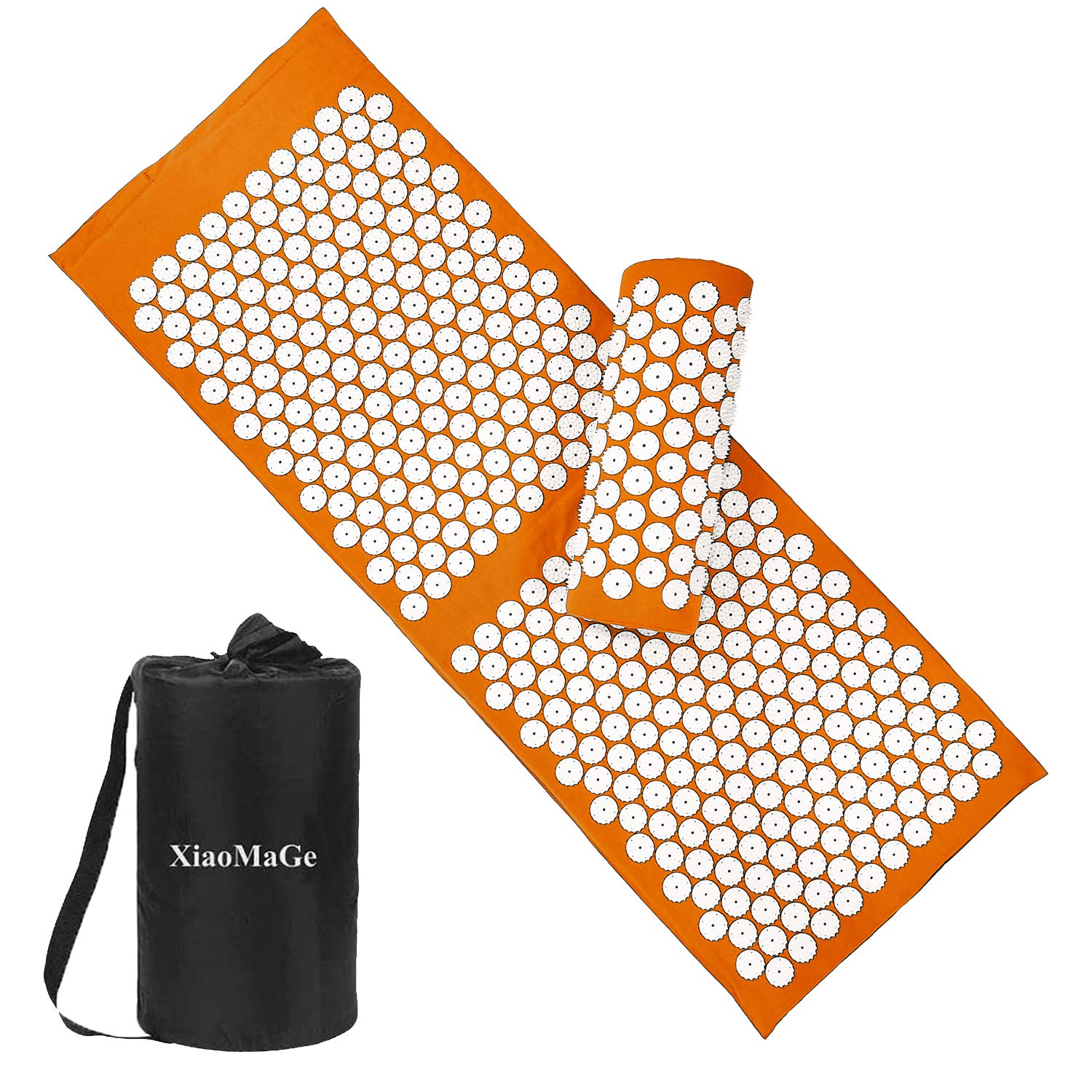 Orange acupressure mat and pillow set with surface nodes