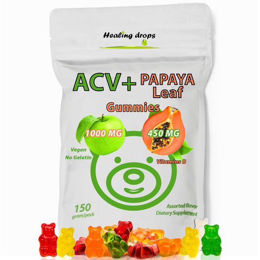 ACV Gummies and Papaya Leaf Gummies bottle label front view