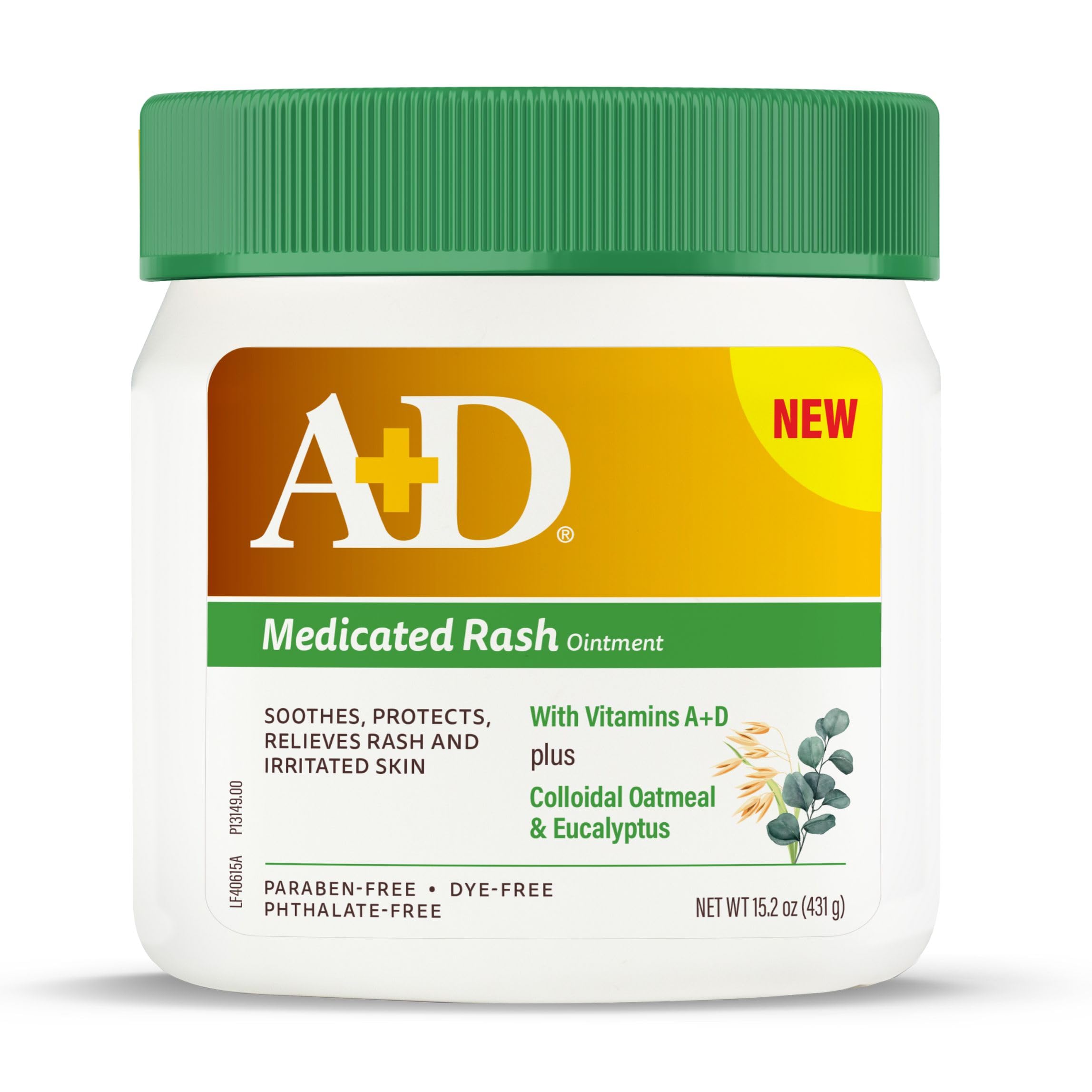 A+D Medicated Rash Ointment 15oz tub closeup showing creamy texture for irritated skin relief