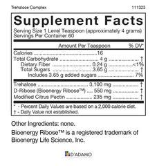 Nutrition Facts panel for Trehalose Complex 240 g