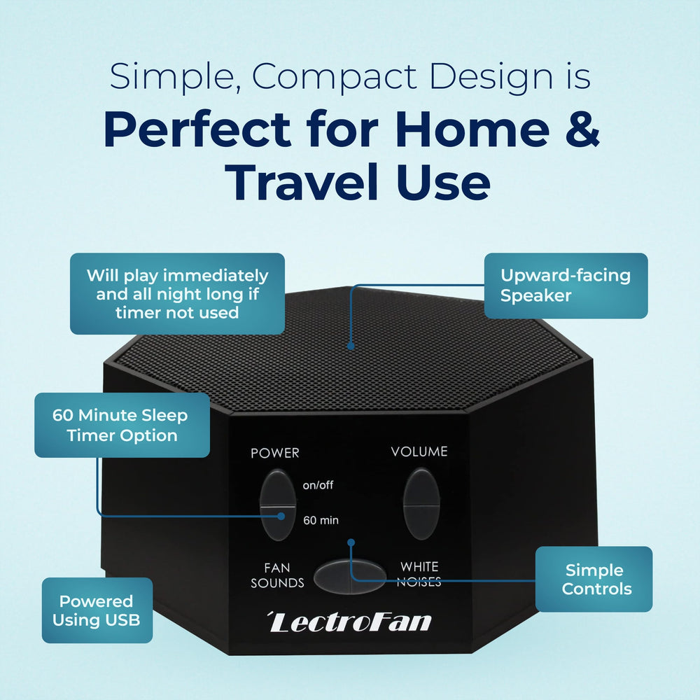 Adaptive Sound Technologies LectroFan Classic black housing fits modern bedrooms.