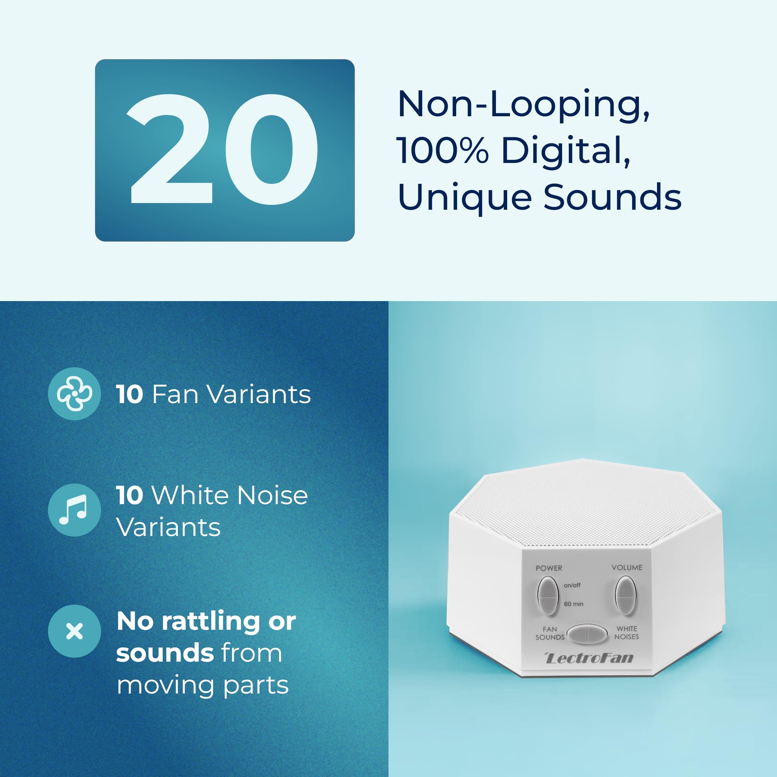 Dial-closeup of LectroFan Classic showing precise volume control and controls.