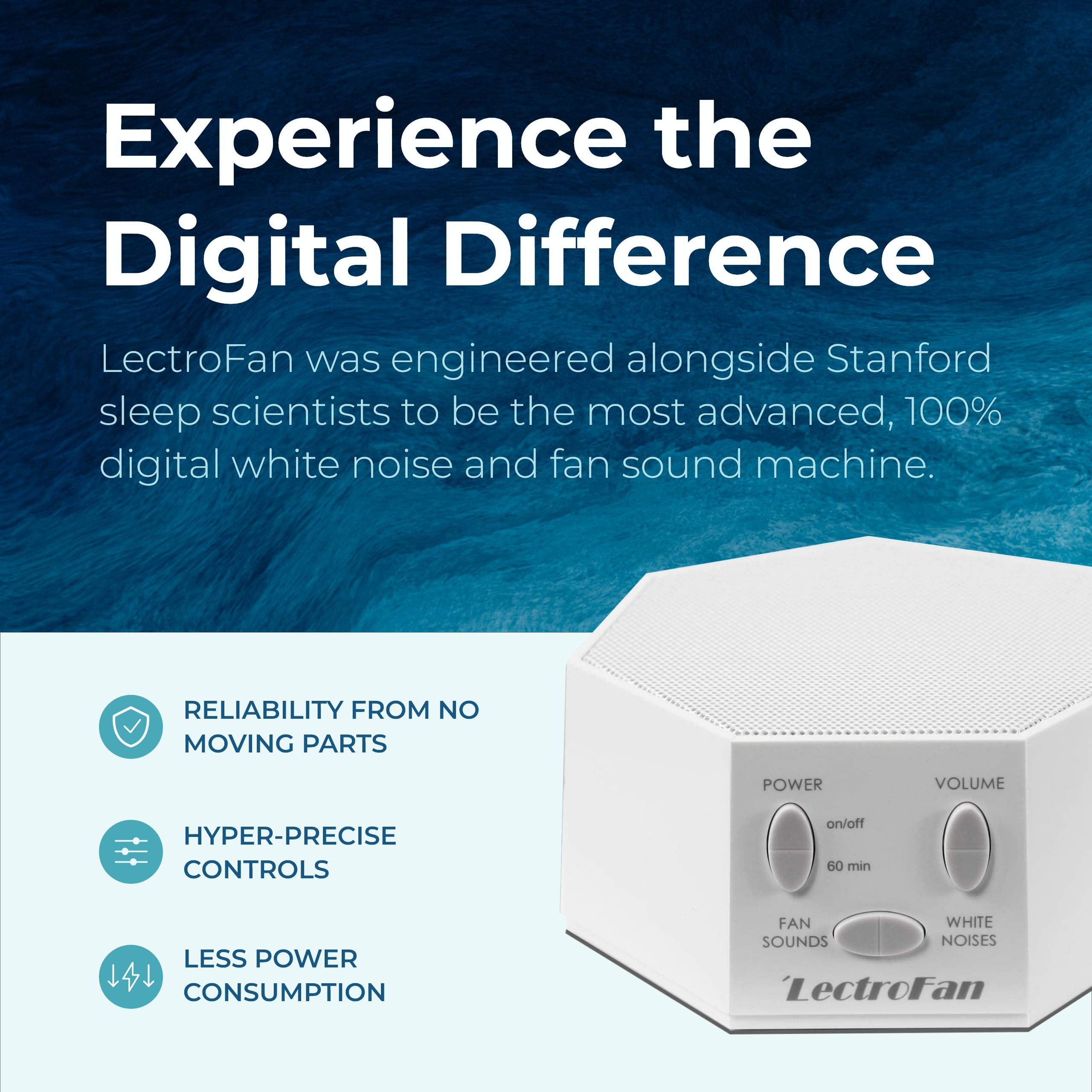 LectroFan Classic top view highlighting the device's compact form factor.