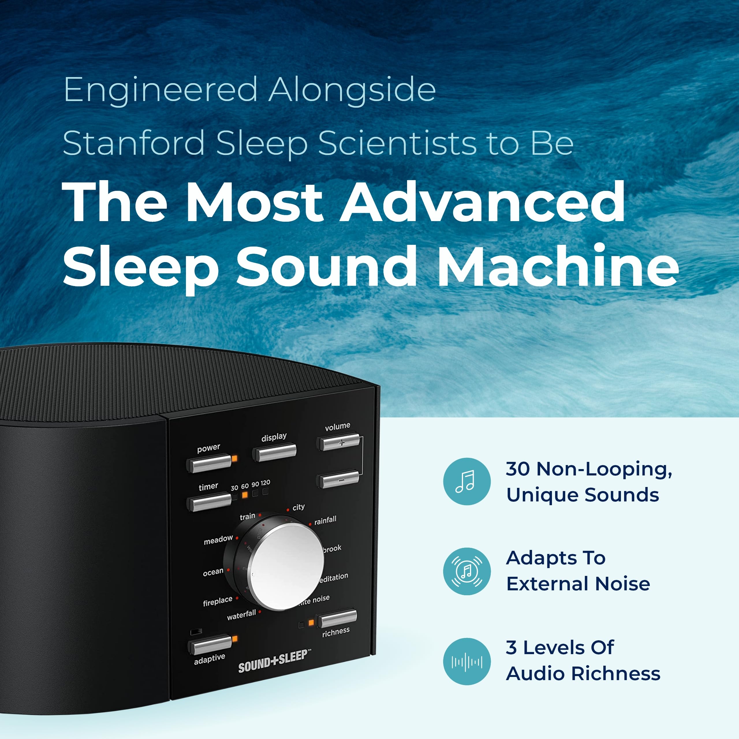 Sound+Sleep 30 non-looping sounds library for immersive bedtime ambience.