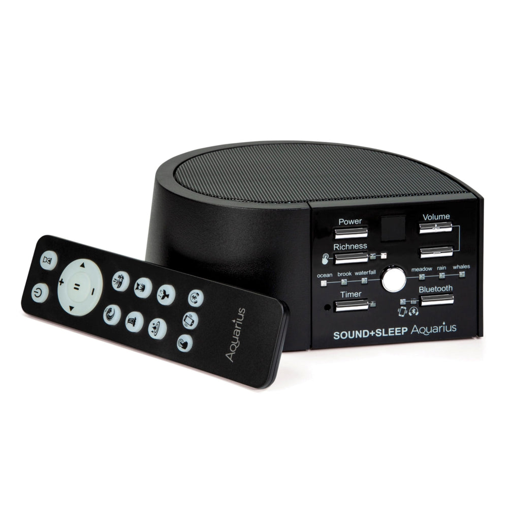 Adaptive Sound Technologies Aquarius aquatic noise machine in black, front view for sleep and relaxation.