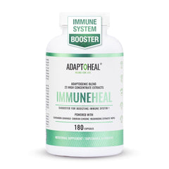ADAPTOHEAL Immuneheal bottle front shows modern packaging for daily immune support