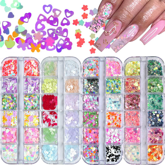 AddFavor nail glitter kit with four boxes for diverse nail art ideas.