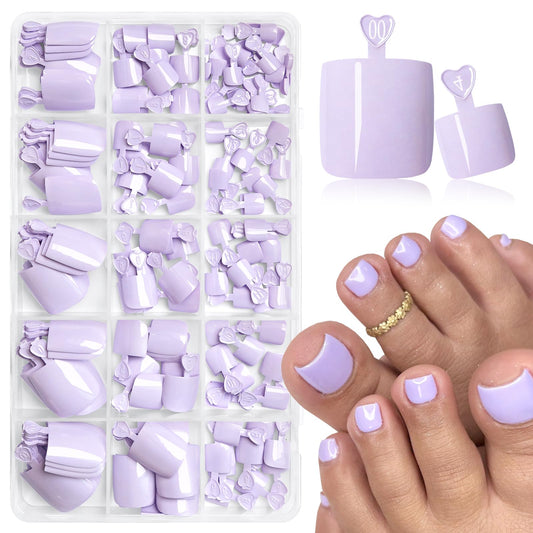 AddFavor purple press-on toe nails full cover set for at-home pedicures.
