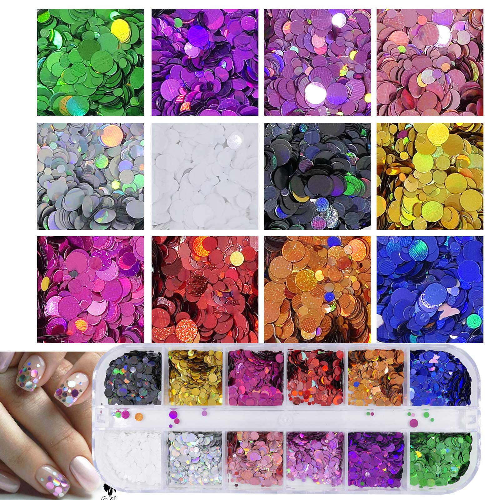AddFavor round mixed-sequin set in multiple colors for versatile nail art accents.