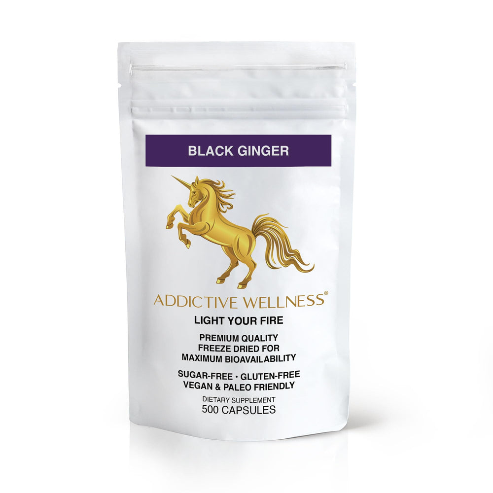 Addictive Wellness Black Ginger Capsules bottle label