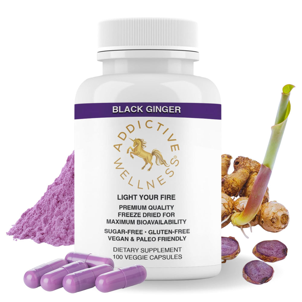 Addictive Wellness Black Ginger Capsules 450mg bottle front view