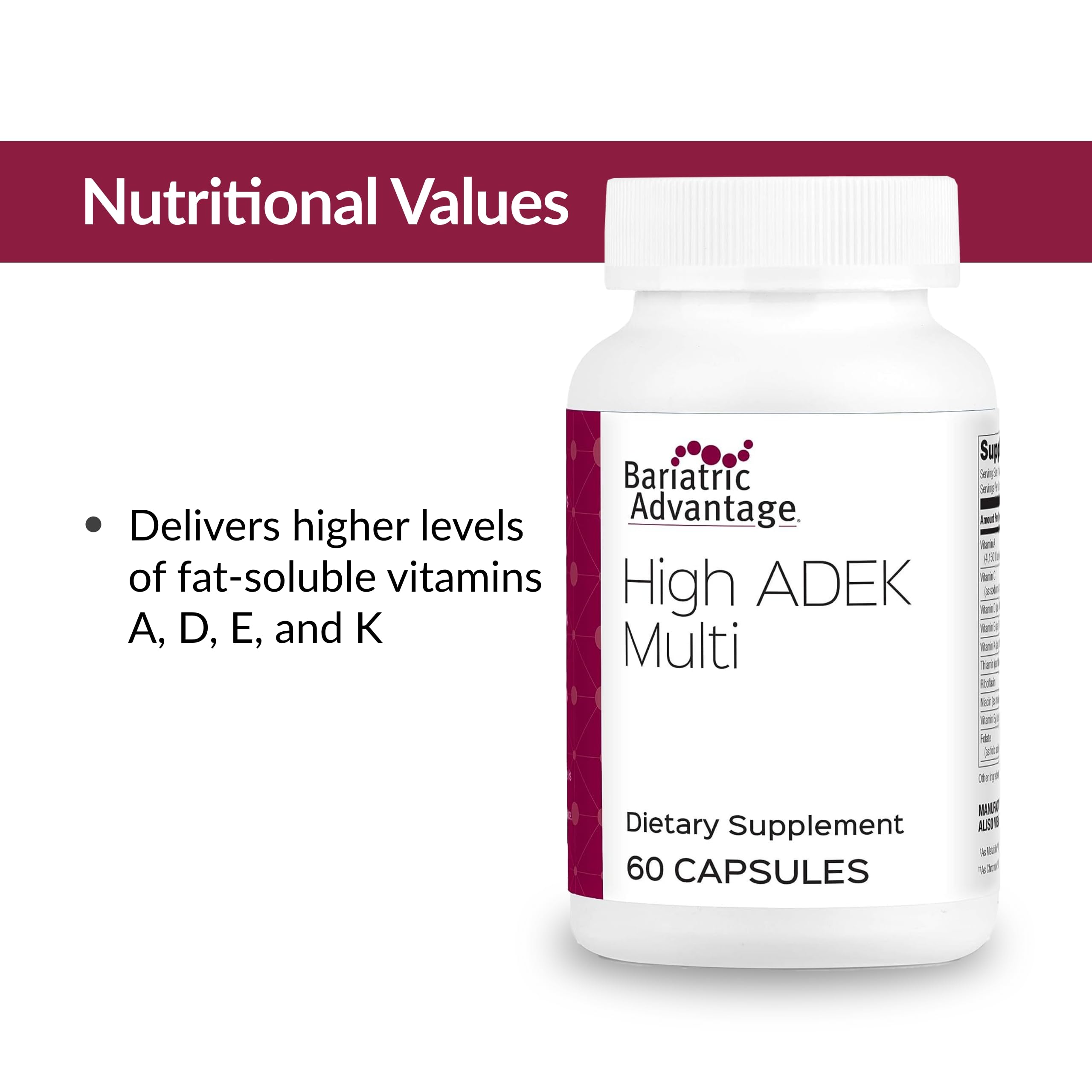 Nutrition facts and ingredients for Bariatric ADEK multivitamin