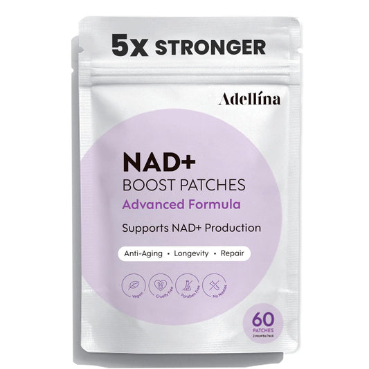 Front view of Adellina NAD+ Patches for Women 60 Count packaging