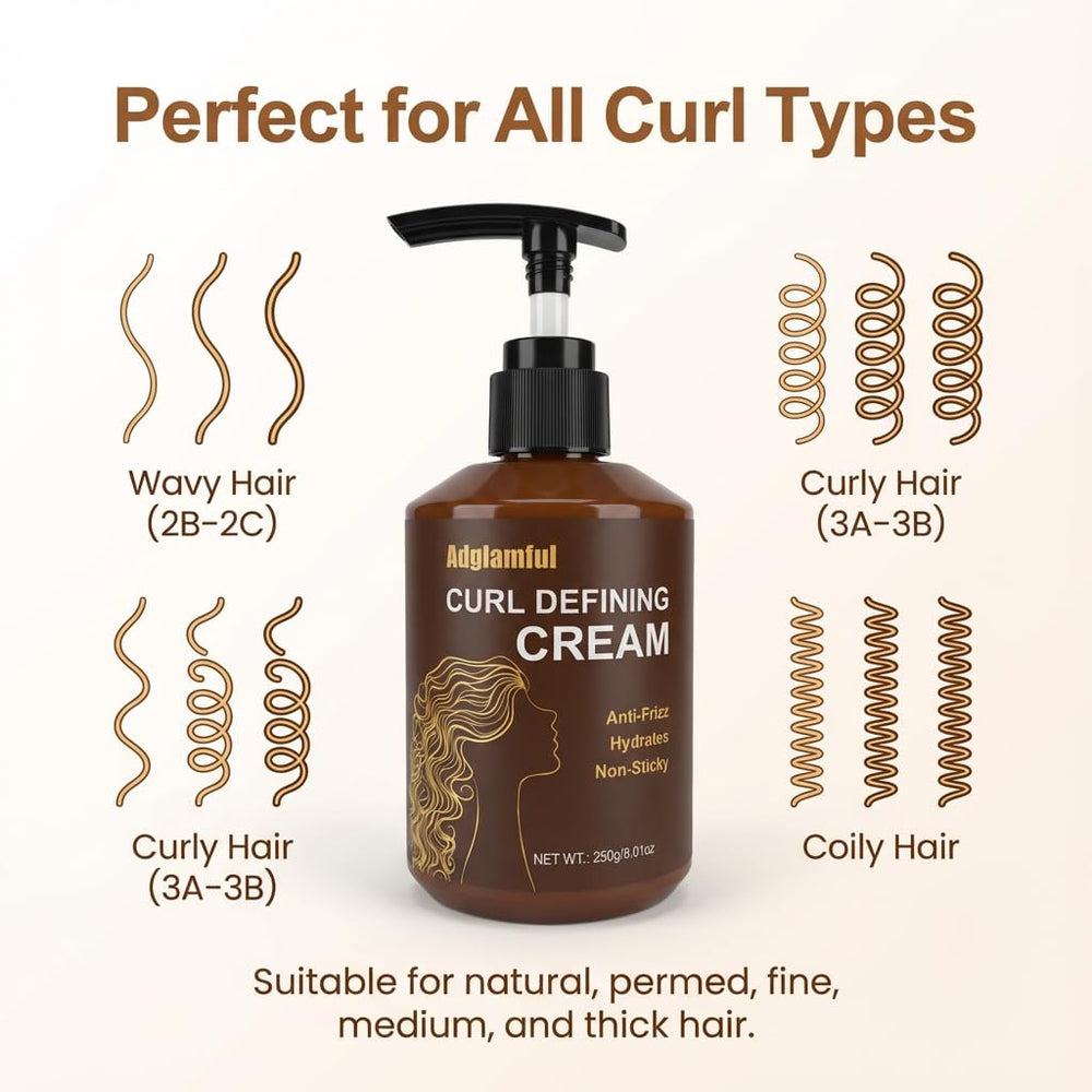 Adglamful Curl Defining Cream on curls delivering bouncy, smooth definition.