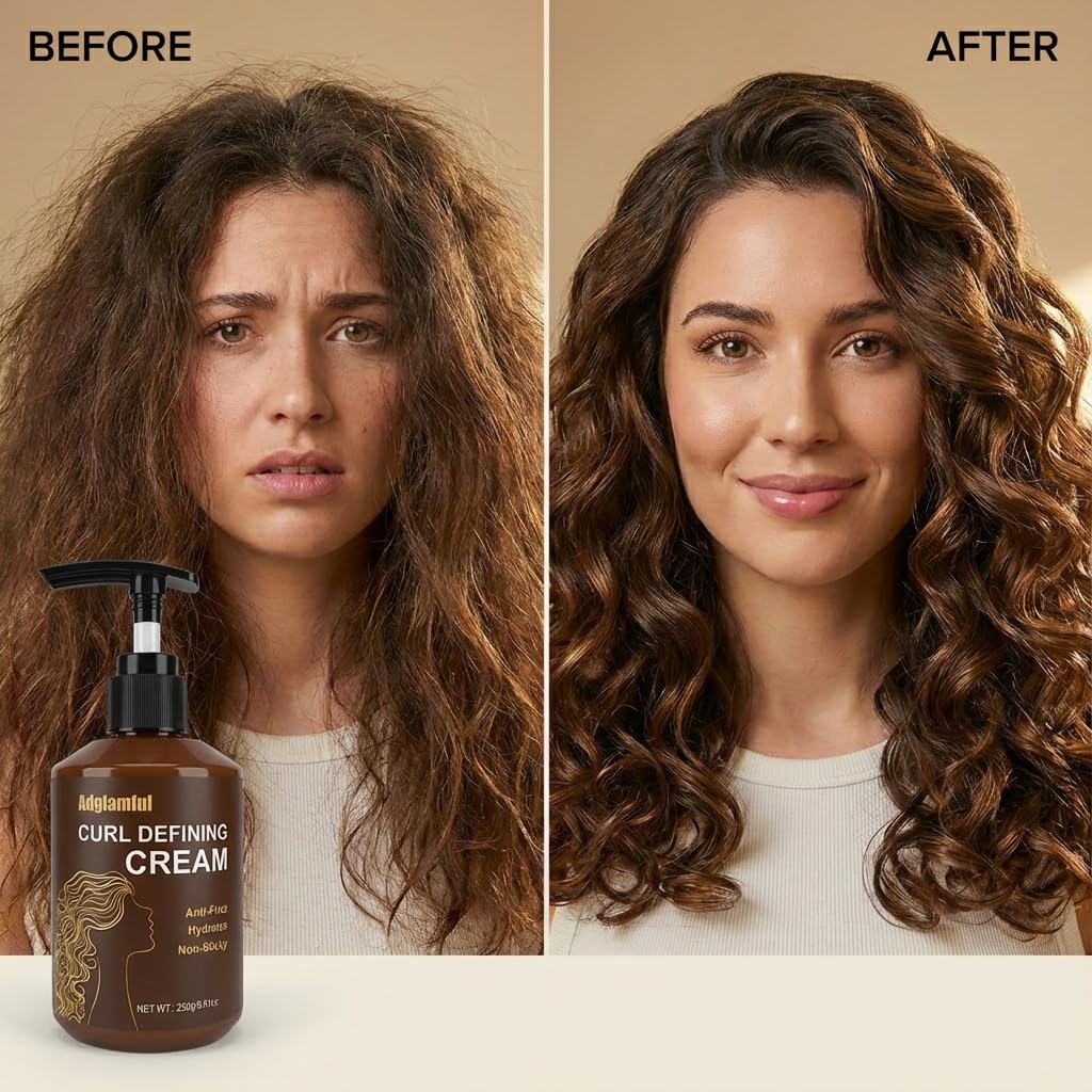 Close-up of Adglamful Curl Defining Cream texture highlighting lightweight finish.