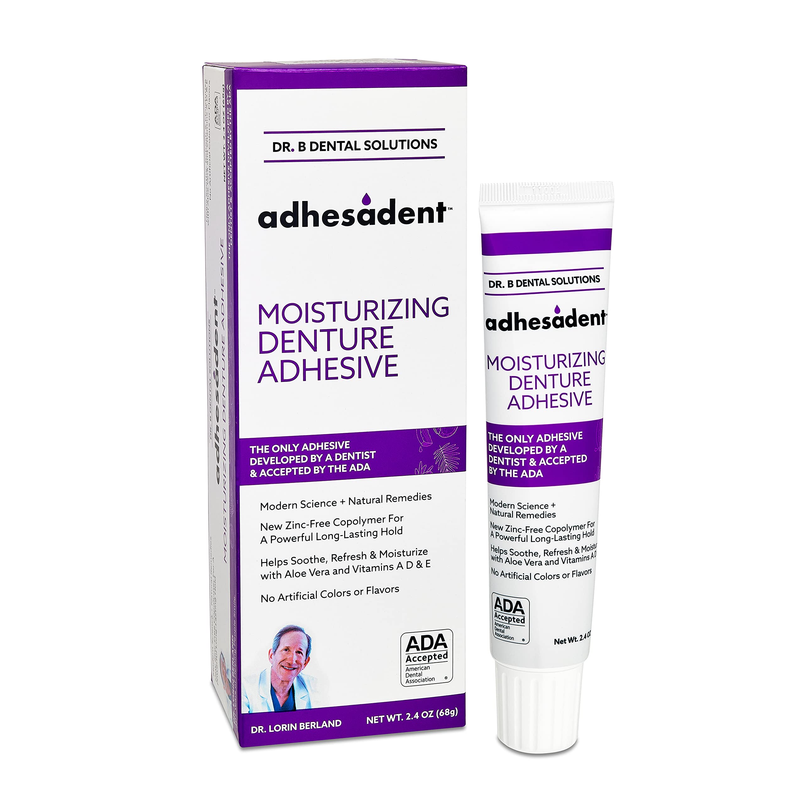 Adhesadent Moisturizing Denture Adhesive tube with packaging