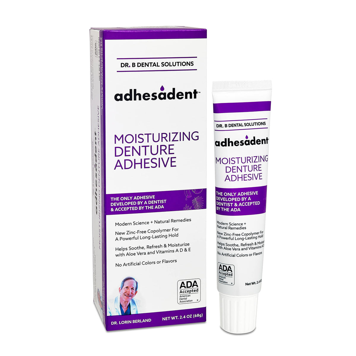 Adhesadent Moisturizing Denture Adhesive tube with packaging