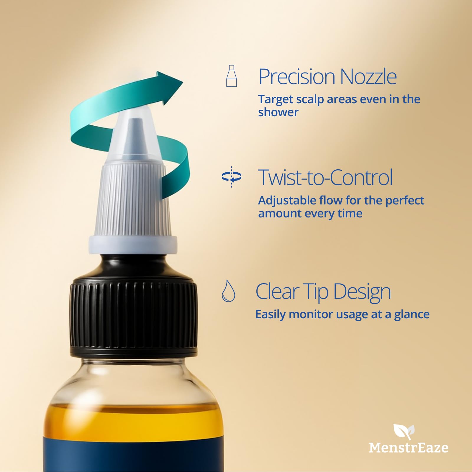 Bottle with adjustable applicator for precise scalp delivery