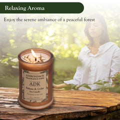 Woodsy forest ambiance candle in a jar