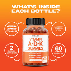 Label front of ADK Gummies Vitamin D3 K2 bottle