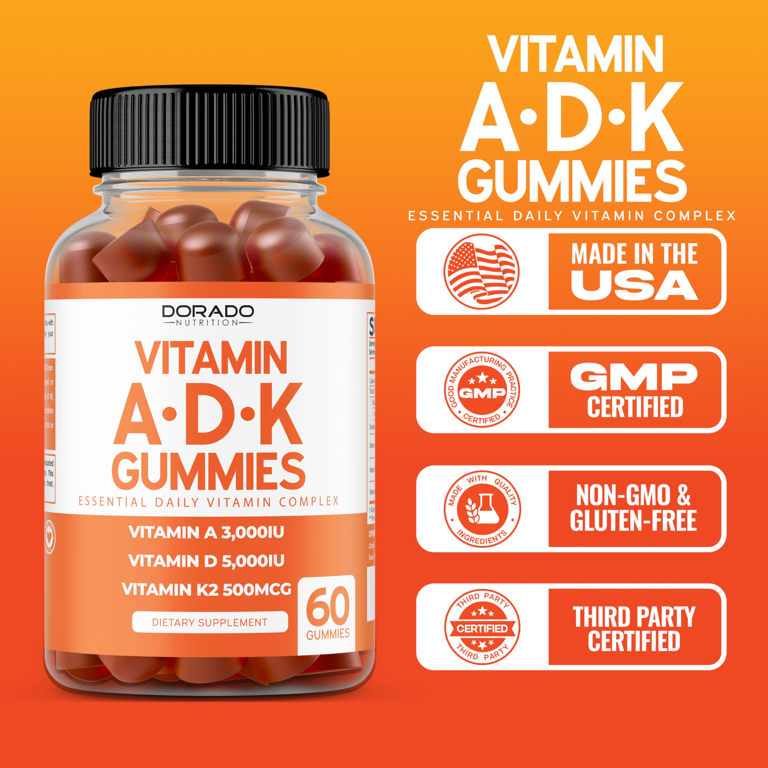 Packaging for ADK Gummies D3 K2 - USA Made, Non-GMO