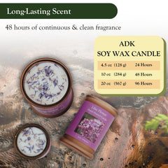 ADK Lilac Scented Candle 10oz label supports gift-ready presentation.