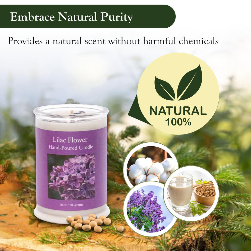ADK Lilac Scented Candle closeup fragrance captures authentic lilac aroma for cozy evenings.