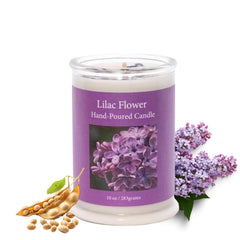 ADK Lilac Scented Candle in glass jar adds clean, elegant decor and calm ambiance.