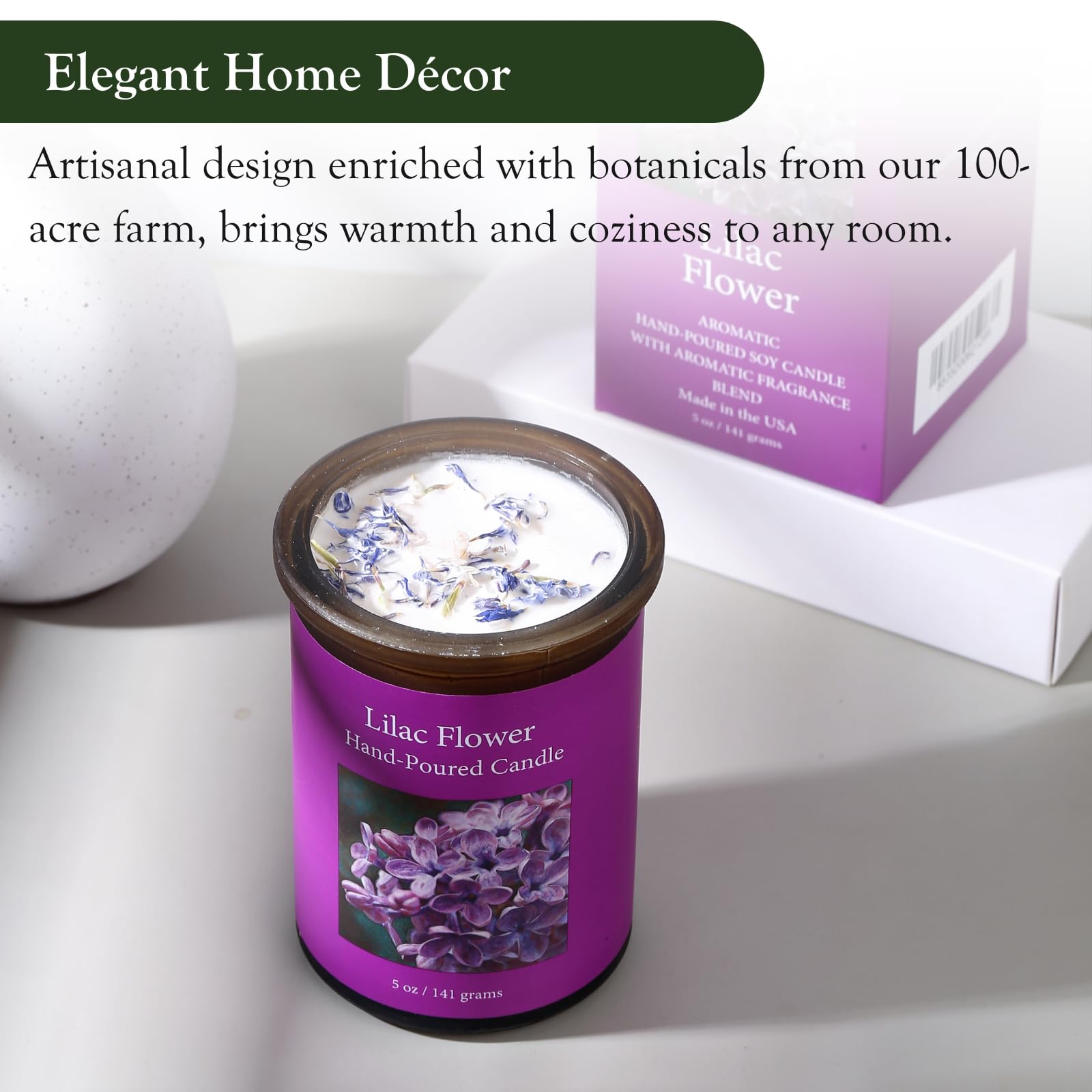 ADK Lilac Scented Candle hand-poured aesthetic adds artisanal charm to decor.