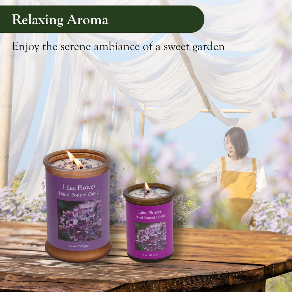 ADK Lilac Candle wick closeup reveals soft glow ambiance.