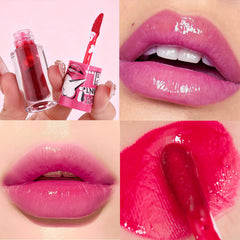 ADMD lip tint on lips demonstrates juicy stain with luminous finish.