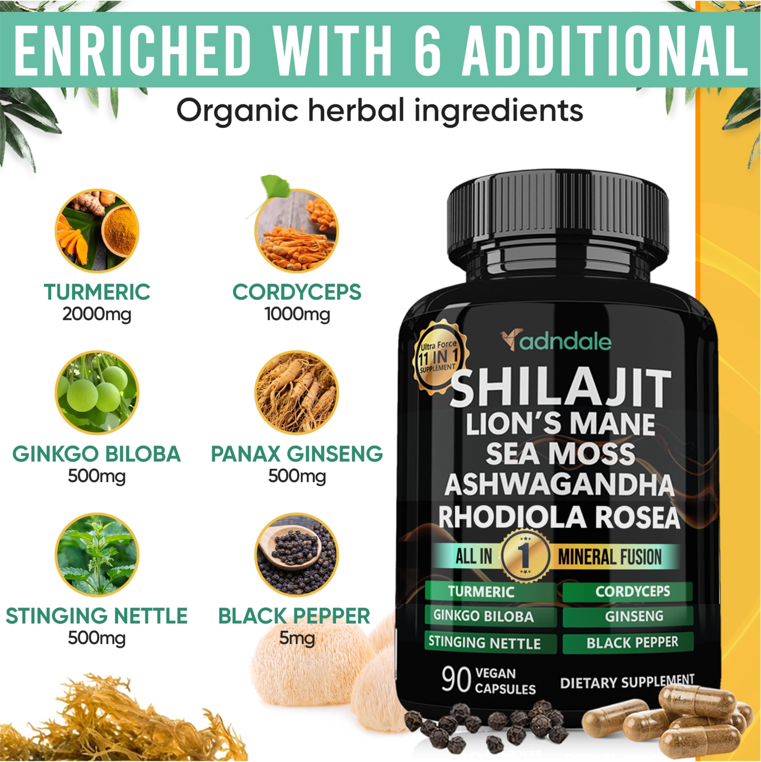 Ashwagandha and Rhodiola capsules in formula