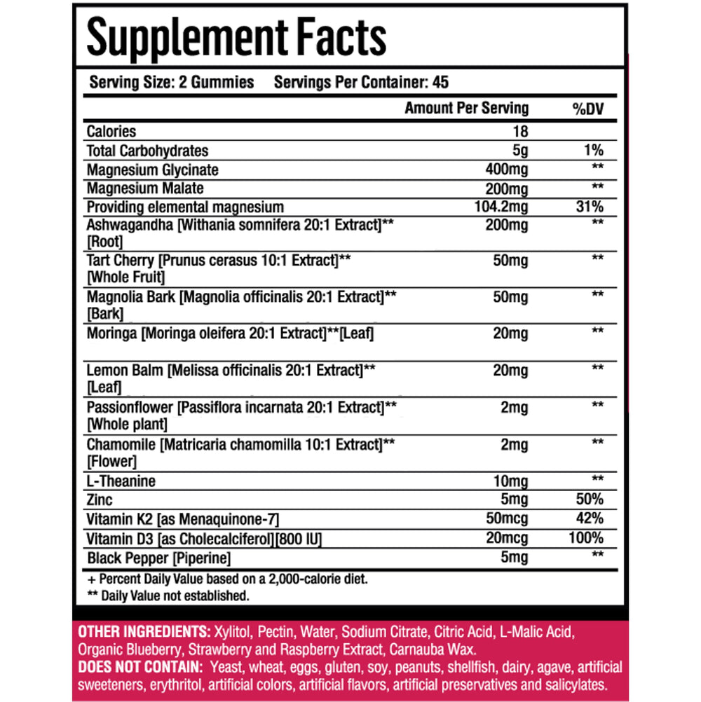 Icons for L-Theanine, Zinc, Vitamin K2 & D3