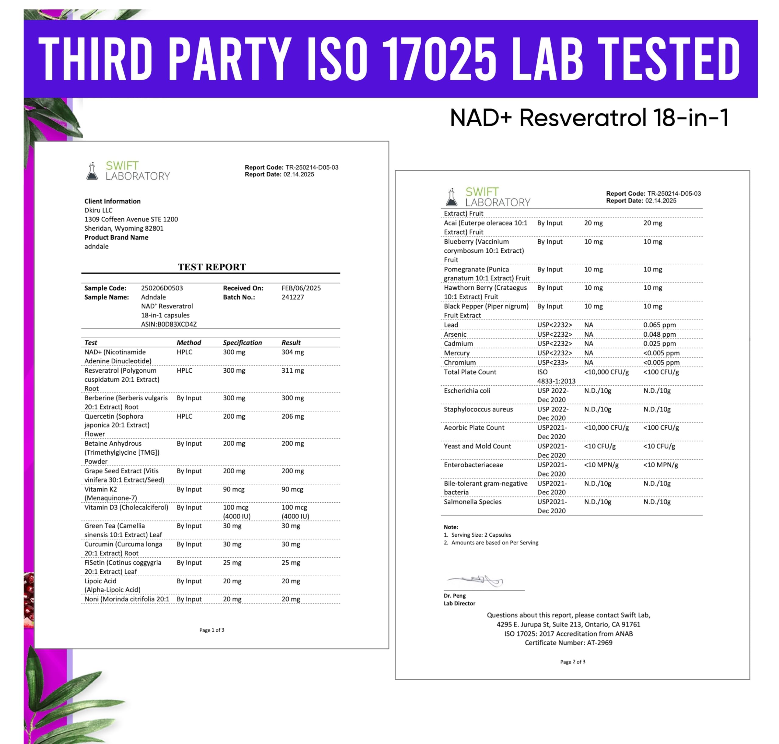 NAD supplement packaging with 180 capsules label