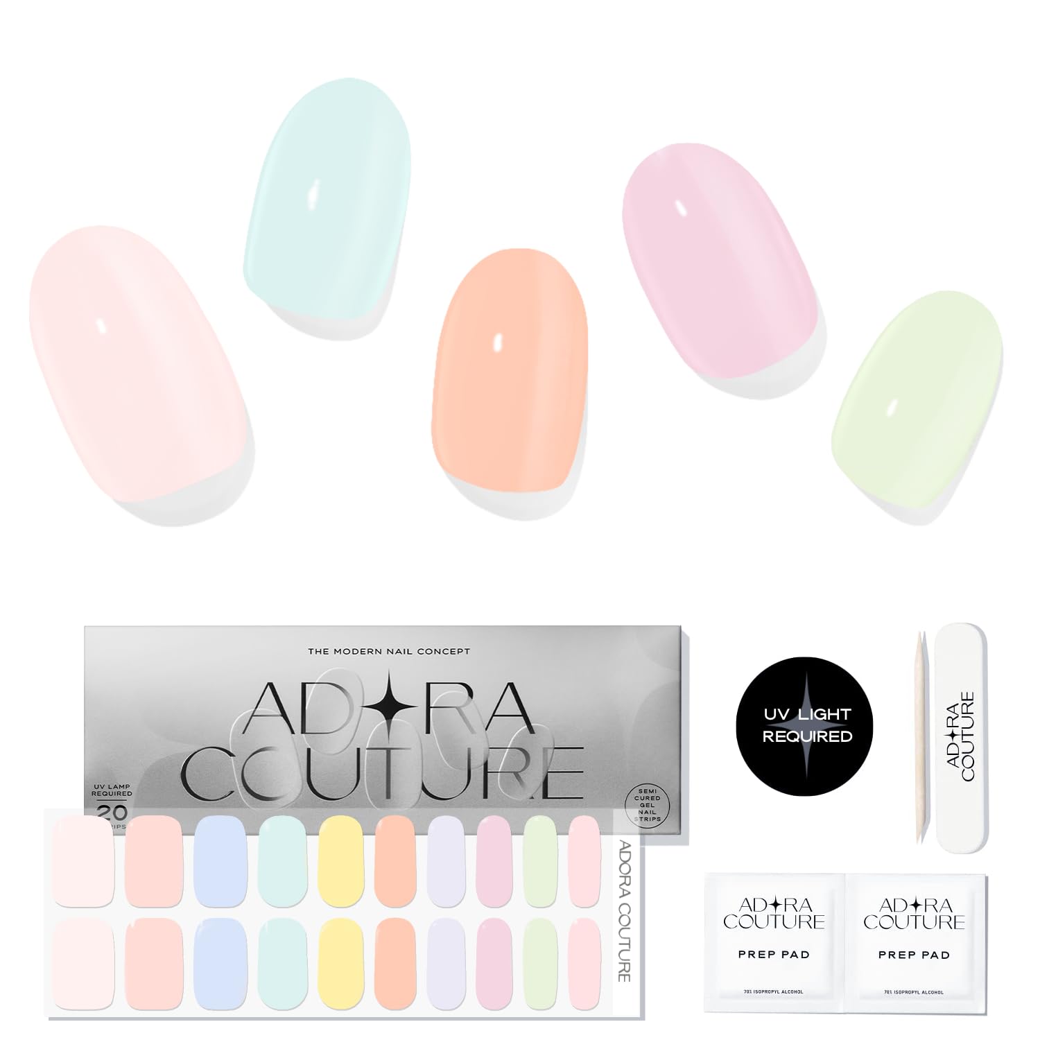 Adora Couture gel nail strips pack for at-home manicure with lasting shine