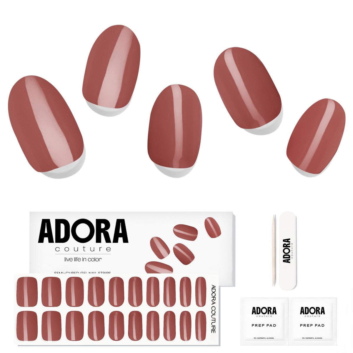 Adora Couture Wine Stain gel nail strips for at-home salon-quality manicure
