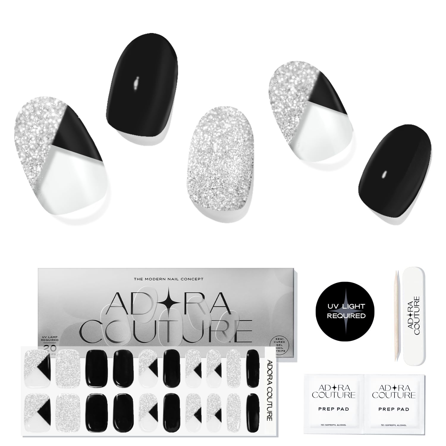 Adora Couture semi-cured gel nail strips set for at-home salon finish