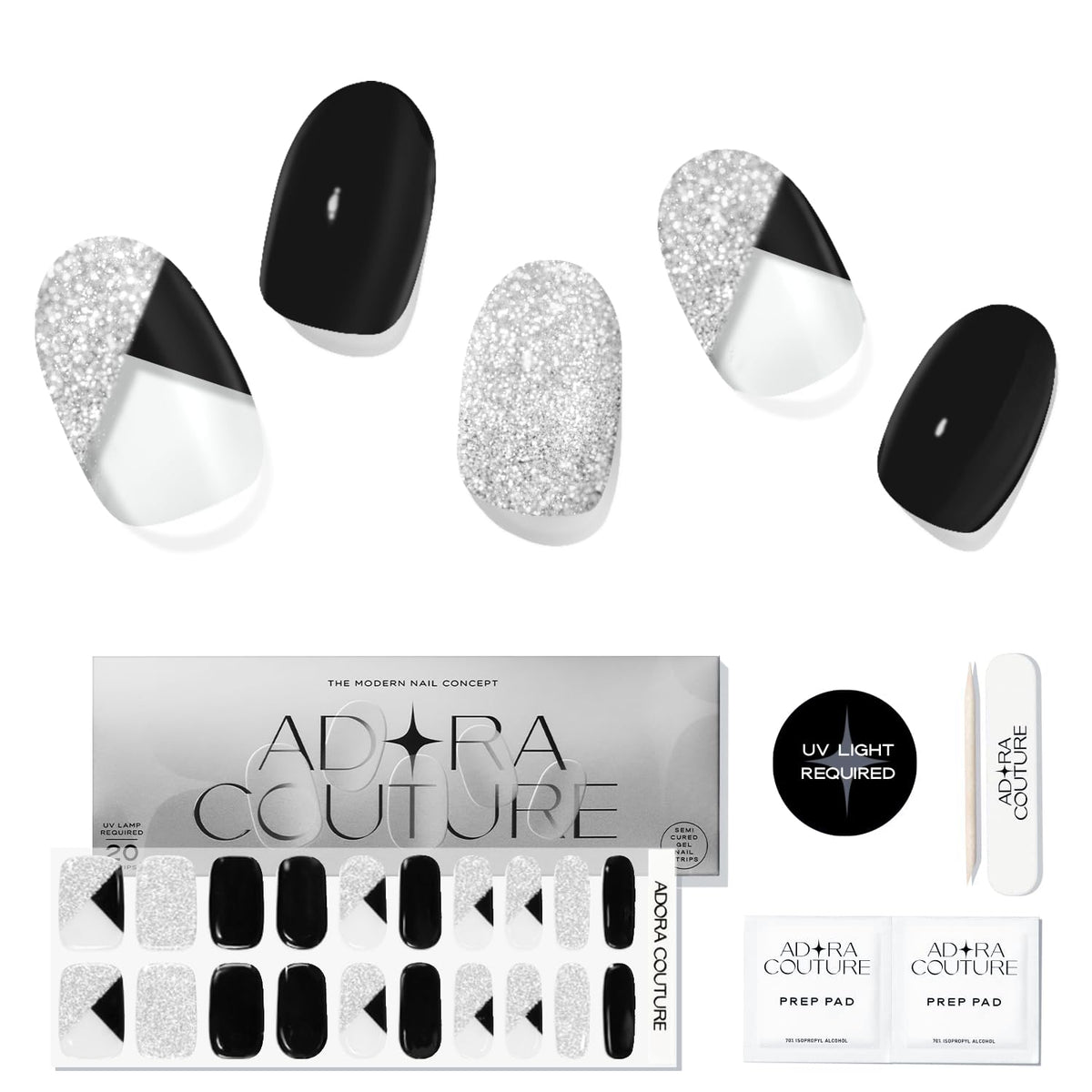Adora Couture semi-cured gel nail strips set for at-home salon finish