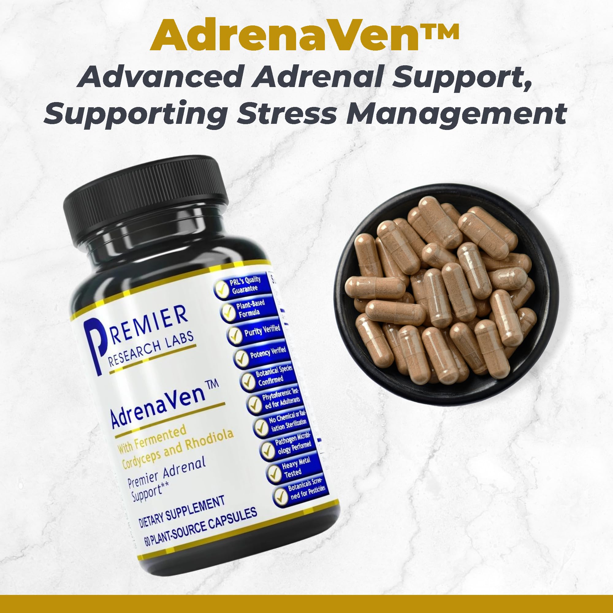 AdrenaVen formula featuring organic Rhodiola Rosea, Cordyceps and Eleuthero