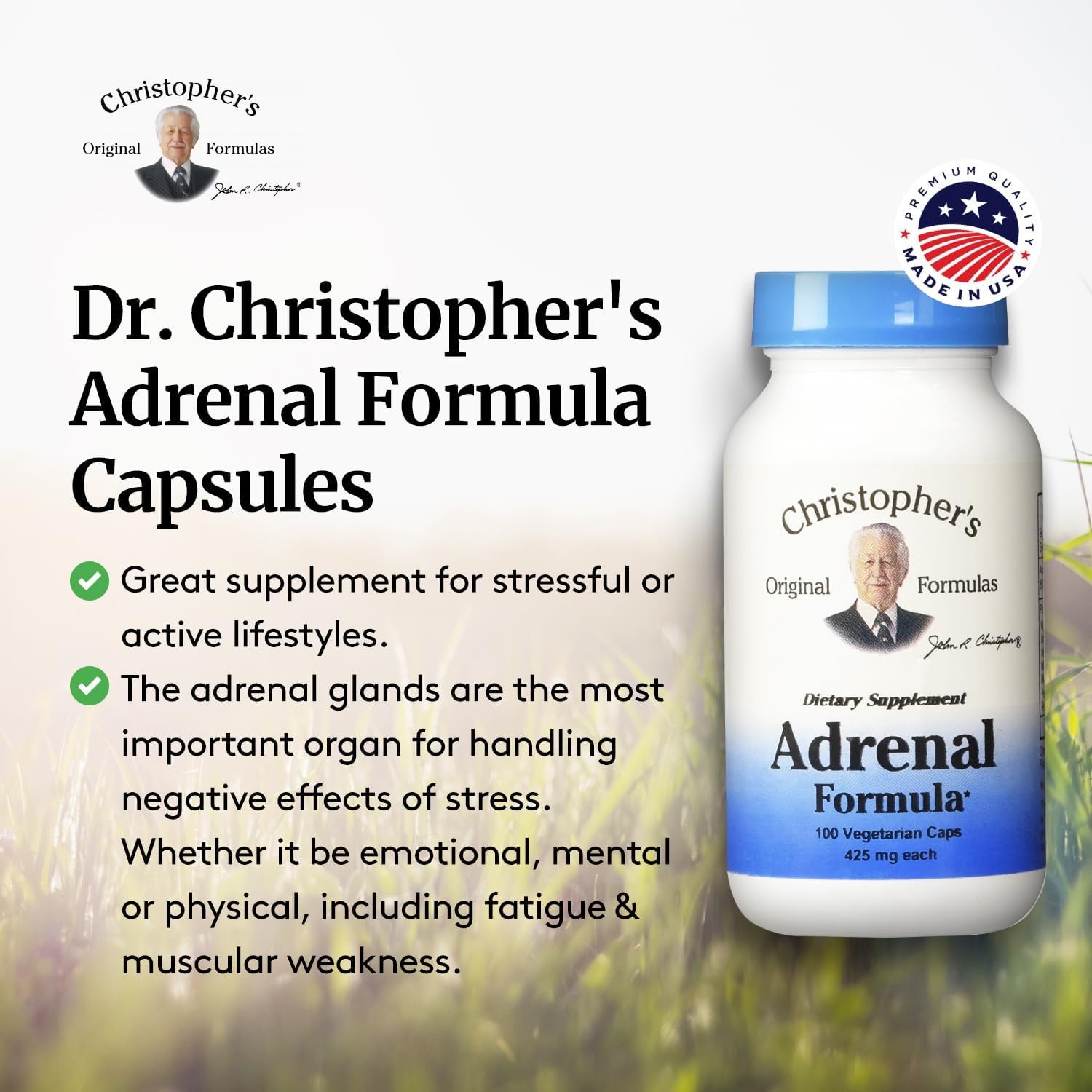 Made in the USA Adrenal Formula packaging information