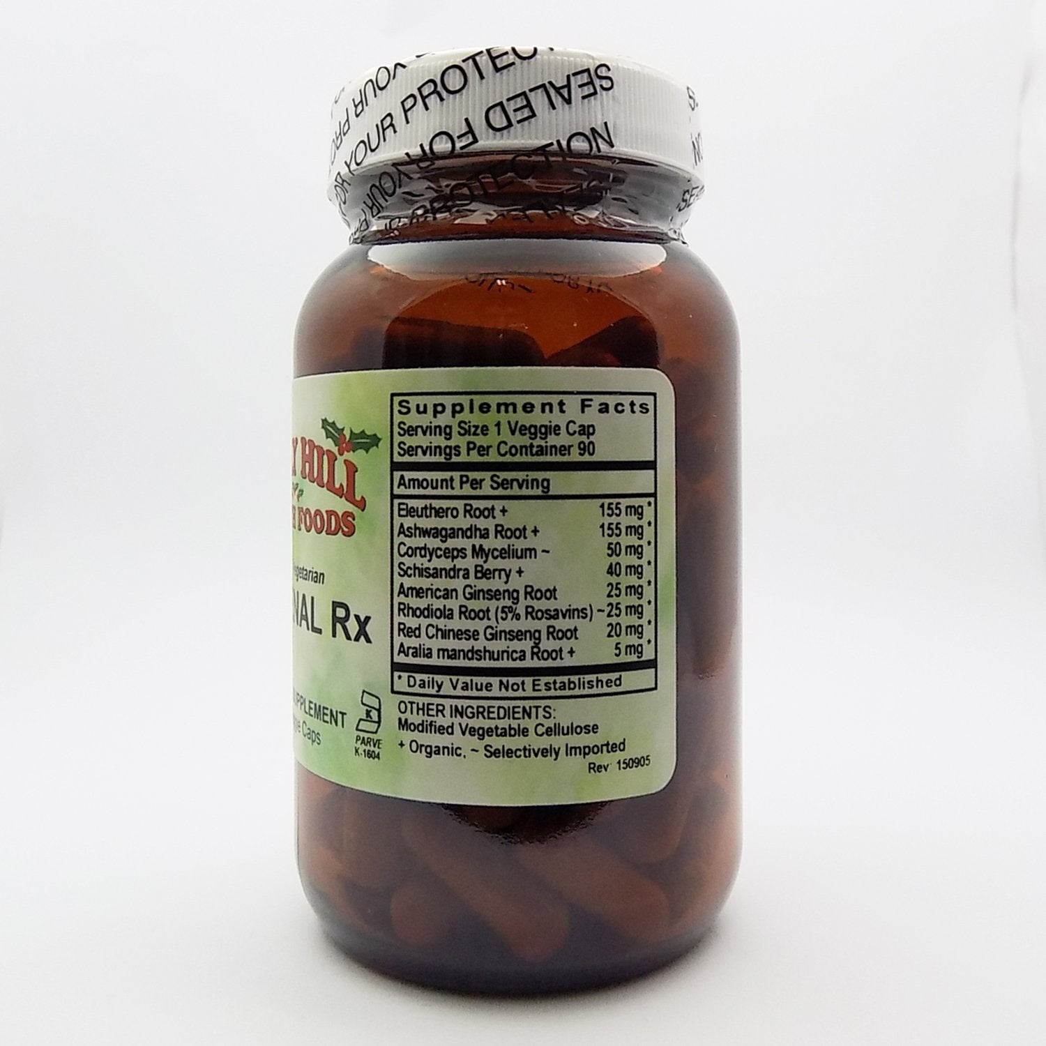 Adrenal Rx bottle – side view, 90 vegetarian capsules