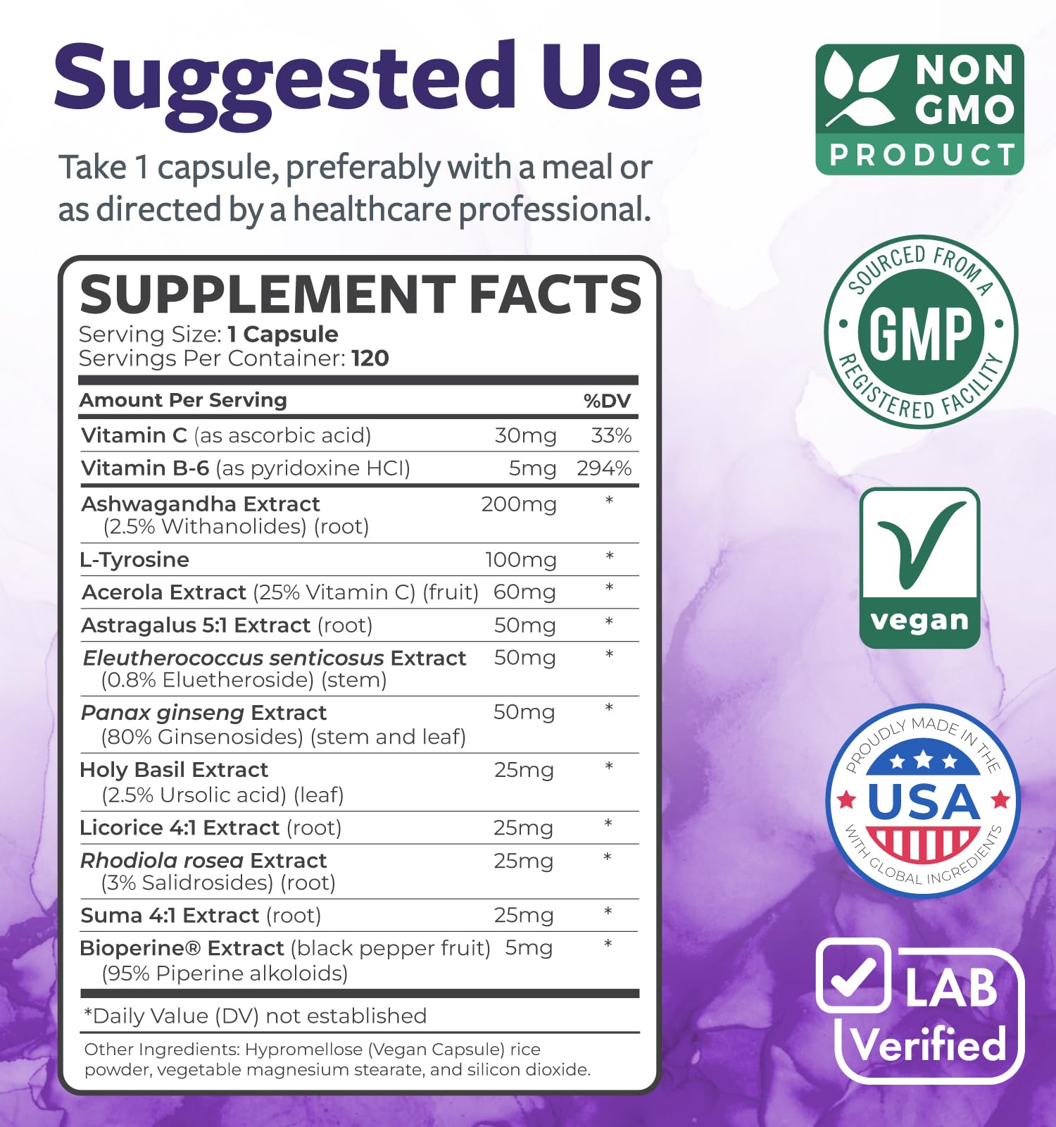 GMP certified facility badge and USA-made label
