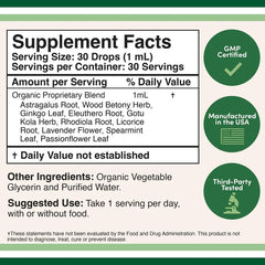 Close-up of Adrenal Support Drops bottle featuring adaptogen ingredients list