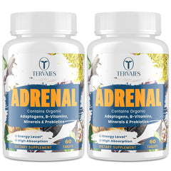 Adrenal support supplement bottle with vegan tablets