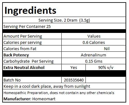 Packaging label for Adrenalinum 6C homeopathy pellets