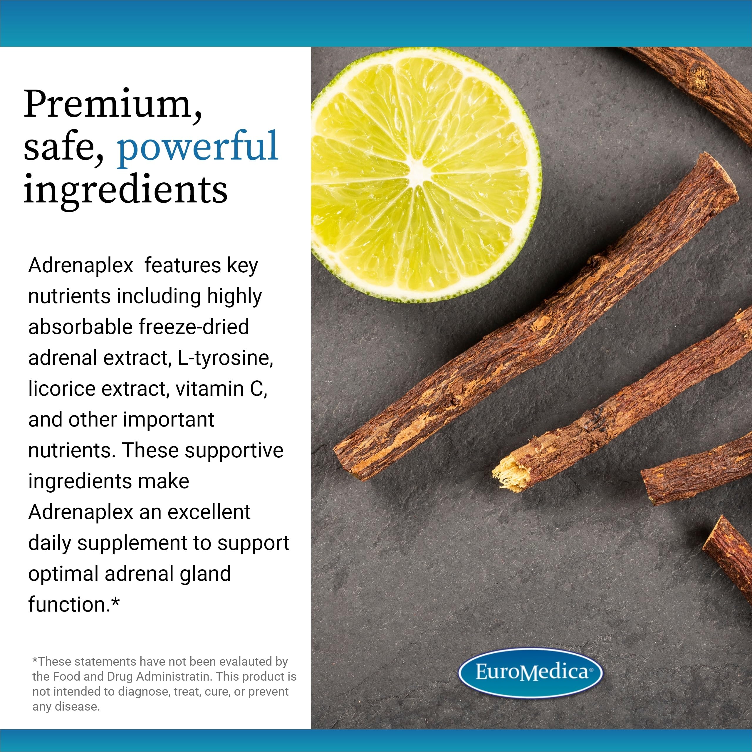 L-Tyrosine, licorice extract and DHEA components in Adrenaplex