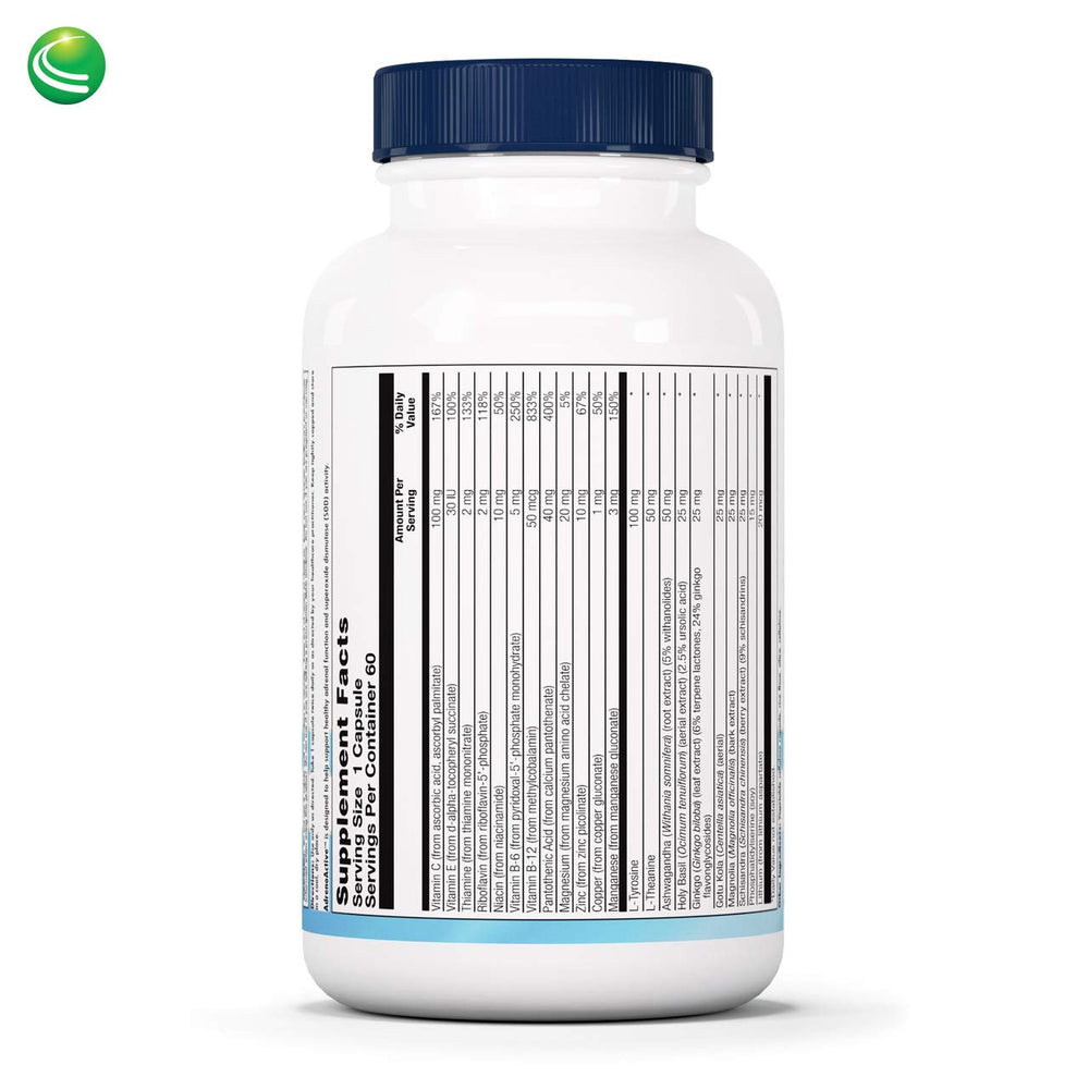 AdrenoActive bottle back label with supplement facts